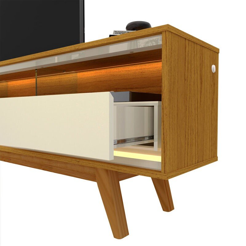 Rack Requinte Naturale/off Larg. 1.72m + Painel Nobre Naturale Ripado C/ Led 100% MDF TV até 85 Polegadas Larg. 1.85m - Gelius - Imagem 3