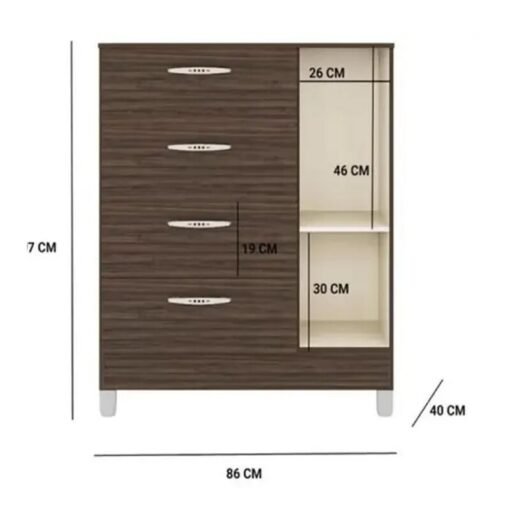 Cômoda 4 Gavetas 1 Porta Chocolate Larg. 0.86m - Poquema - Imagem 2