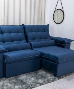 Sofá Retrátil Reclinável 2.00m Emanuelly Veludo Azul 03 D28 Soft