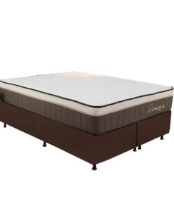 Colchão Queen Rondopremium Plus + Base Box Simples Corino Marrom – RONDOMÓVEIS + ALTO NÍVEL CAMAS E COLCHÕES