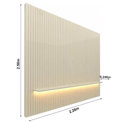 Painel Nobre Off Ripado 100% MDF C/ Led TV até 85 Larg. 2.30m - Gelius - Imagem 3