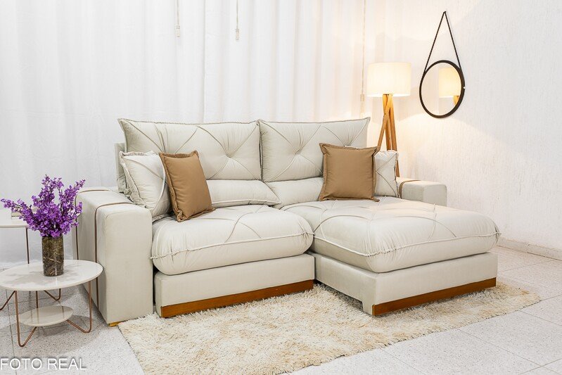 Sofá Retrátil Reclinável Gran Bello (BARUC) Veludo Bege Larg. 2.30m - D33 e Molas Ensacadas - Imagem 2