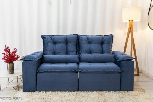 Sofá Retrátil Reclinável Grécia Veludo Azul Larg. 2.00m - Sem caixa - Imagem 5