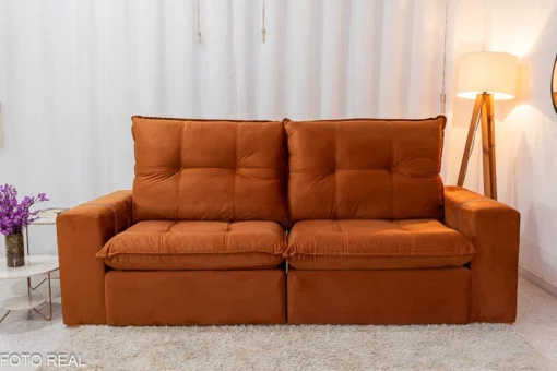 Sofá Retrátil Reclinável 2.50m Santiago Veludo Terracota 549 - Molas Ensacadas - Imagem 8