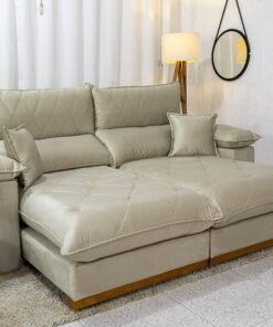 Sofá Retrátil Reclinável 2.30m Magnum Veludo Bege 818 - Molas Ensacadas