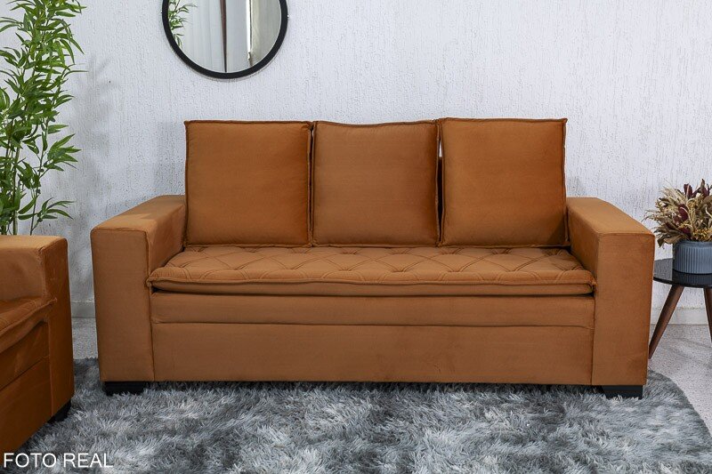 Sofá 3 e 2 lugares França com Puff Veludo Terracota A62 Larg. 1.86m - Imagem 2