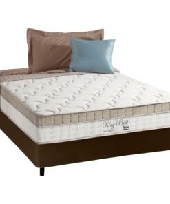 Colchão Casal King Best D28 + Base Box Simples Corino Marrom – ANJOS COLCHÕES + BIOSTAR