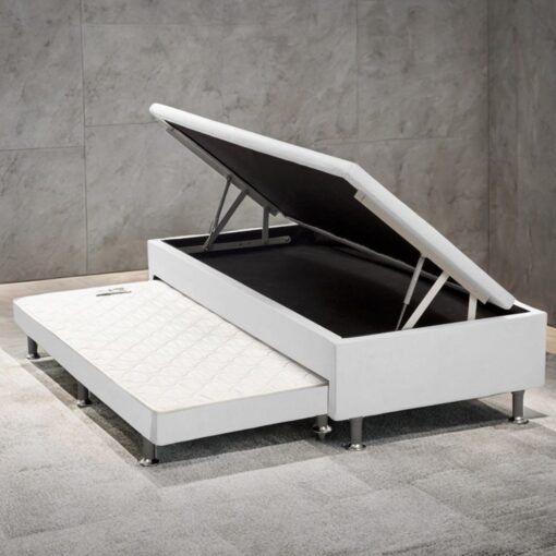 Base Box Solteiro Baú com Auxiliar Corino Branco - ALTO NÍVEL CAMAS E COLCHÕES