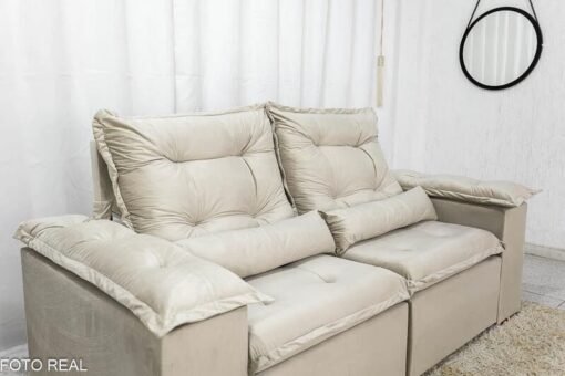 Sofá Retrátil Reclinável Grécia 2.00m Veludo Bege - Sem caixa + Rack Lazuli Off White TV até 55 Pol. Larg. 1.35m Bechara - Imagem 9