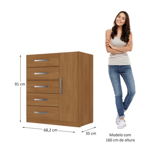 Cômoda 5 Gavetas com Sapateira Corais 50CO1523 Cinamomo – RODIAL MÓVEIS - Imagem 4