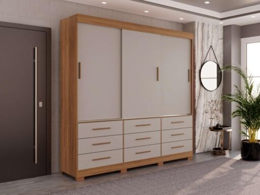 Guarda-Roupa New Star 3 portas de correr Sem espelho - Cinamomo/Off White