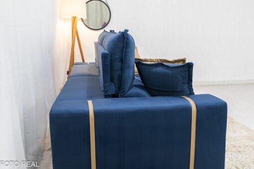 Sofá Retrátil Reclinável Gran Bello (BARUC) Veludo Azul Larg. 2.50m - D33 e Molas Ensacadas - Imagem 8