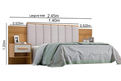 Cabeceira Casal Íris Larg. 1.40m Acolchoada Linho Bege e Detalhe Ripado Cinamomo/Off D Doro - Imagem 2