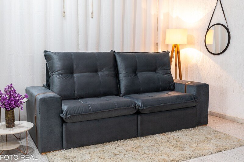 Sofá Retrátil Reclinável 2.50m Santiago Veludo Cinza 526 - Molas Ensacadas - Imagem 3