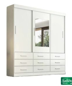 Guarda-Roupa Casal New Star 3 Portas 9 Gavetas Branco c/Espelho Larg. 1.80m Sallêto