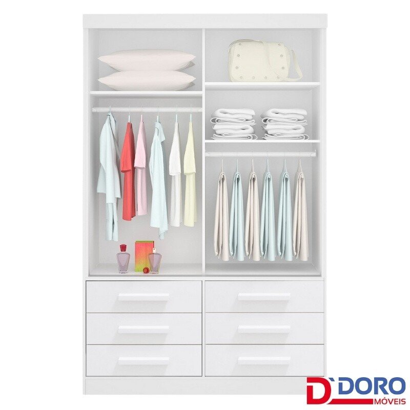 Roupeiro Solteiro Merídian Cinamomo 2 portas c/ 1 Espelho 6 Gavetas Larg. 1.35m - D Doro - Imagem 2