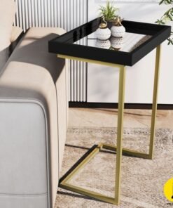 Mesa de Apoio 4774 Luxo Preto c/Espelho Pés Dourado - JB Bechara
