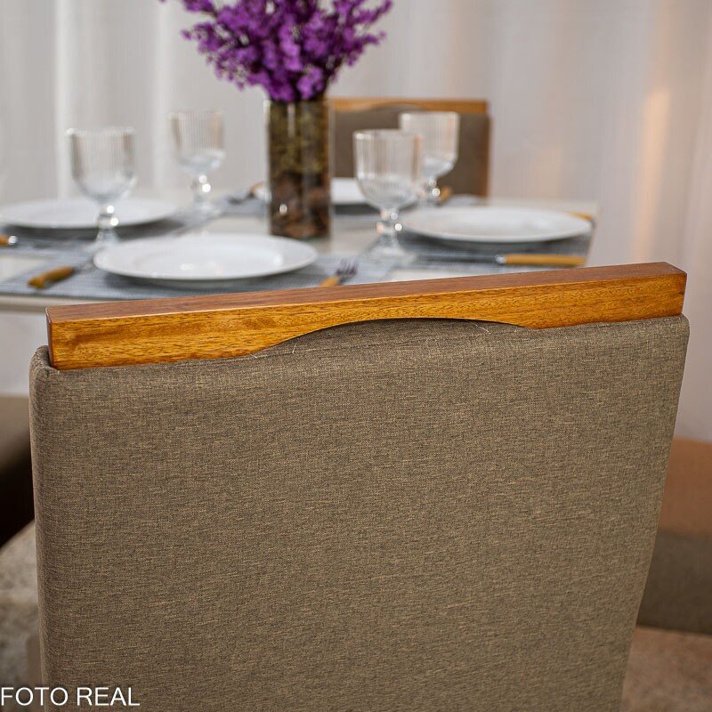 Mesa de Jantar Helo 90×90 Tampo MDF Vidro Off 4 Cad. Diamante Linho Capuccino 29033 Madeira Maciça - Imagem 5