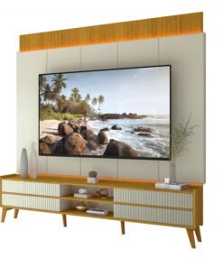 Rack Magnífico 212 + Painel Magnífico 220 Nature/Off C/LED e Detalhe Ripado Larg. 2.18m Gelius