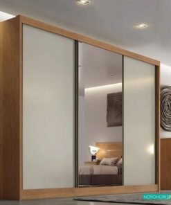 Roupeiro Casal Diamond Plus Cumaru/Fendi Fosco 3 Portas 6 Gavetas C/ 1 Espelho 100% MDF Larg. 2.41m - Novo Horizonte