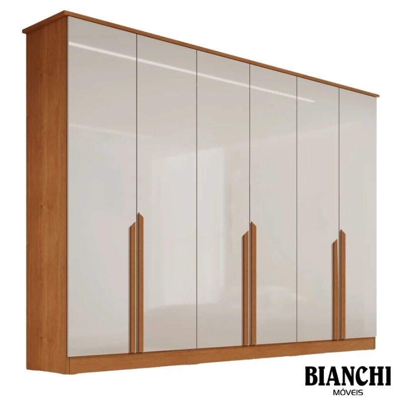 Roupeiro Bianca 6 Portas Larg. 2.30m 100% MDF Nature/Off - Bianchi