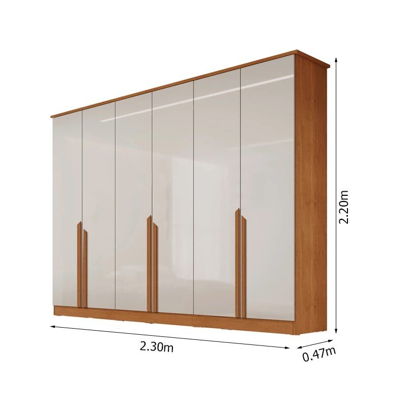 Roupeiro Bianca 6 Portas Larg. 2.30m 100% MDF Nature/Off - Bianchi - Imagem 5