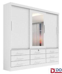 Roupeiro Casal Meridian Plus Branco 3 Portas 9 Gavetas C/ 1 Espelho Larg. 2.00m - D Doro