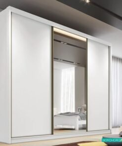 Roupeiro Casal Diamond Plus Neve 3 Portas 6 Gavetas C/ 1 Espelho 100% MDF Larg. 2.41m - Novo Horizonte