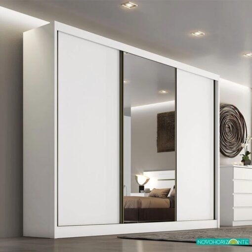 Roupeiro Casal Sollo Plus Neve 3 Portas 6 Gavetas C/ 1 Espelho 100% MDF Larg. 2.73m - Novo Horizonte