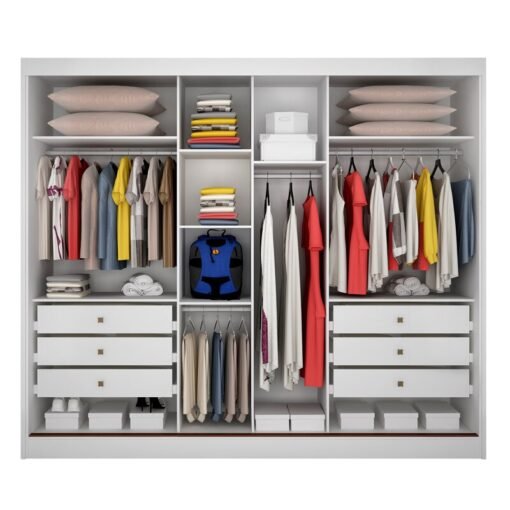 Roupeiro Casal Sollo Plus Neve 3 Portas 6 Gavetas C/ 1 Espelho 100% MDF Larg. 2.73m - Novo Horizonte - Imagem 2