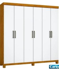 Roupeiro Solteiro Recife Cinamomo/Branco 6 Portas 2 Gavetas  C/Pés Larg. 1.53m - Carioca