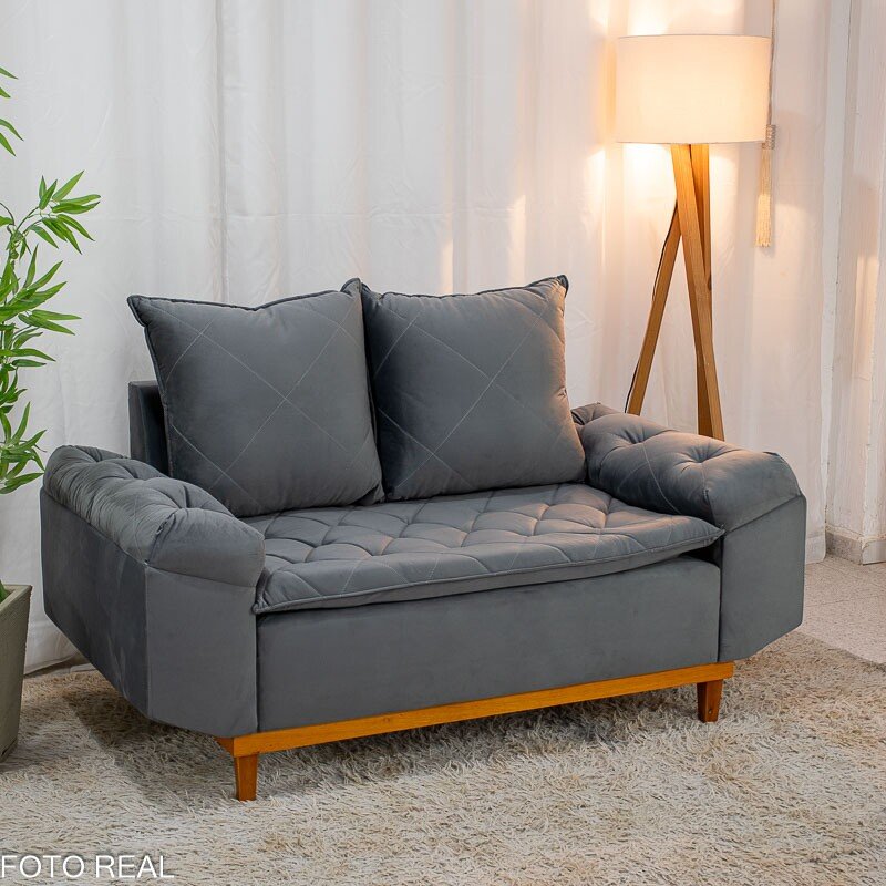 Sofá 2 lugares Bélgica Veludo Cinza Larg. 1.60m Cinza
