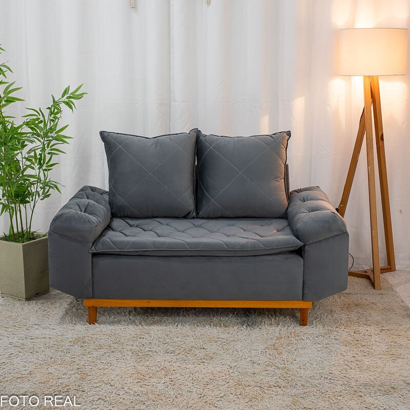 Sofá 2 lugares Bélgica Veludo Cinza Larg. 1.60m Cinza - Imagem 2