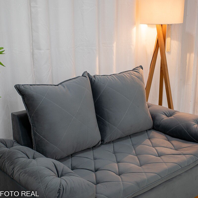 Sofá 2 lugares Bélgica Veludo Cinza Larg. 1.60m Cinza - Imagem 3