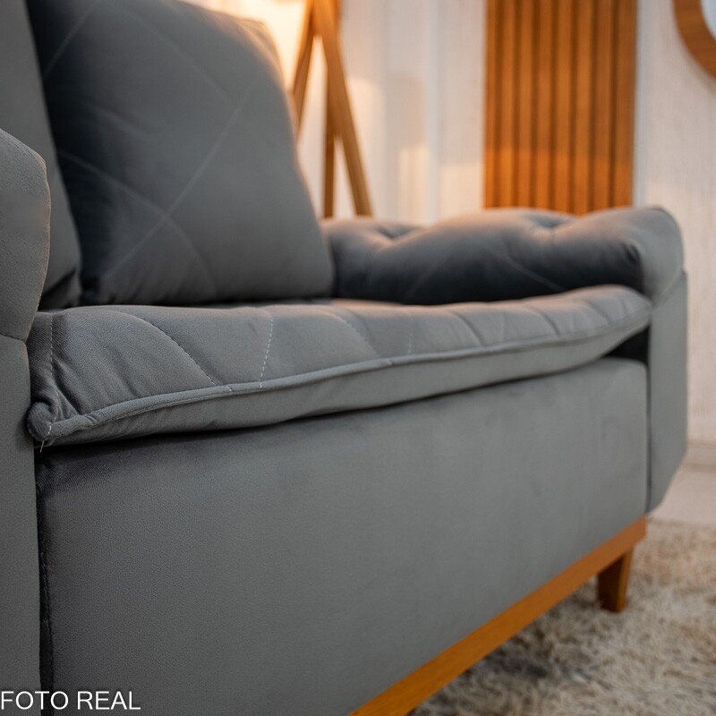 Sofá 2 lugares Bélgica Veludo Cinza Larg. 1.60m Cinza - Imagem 4