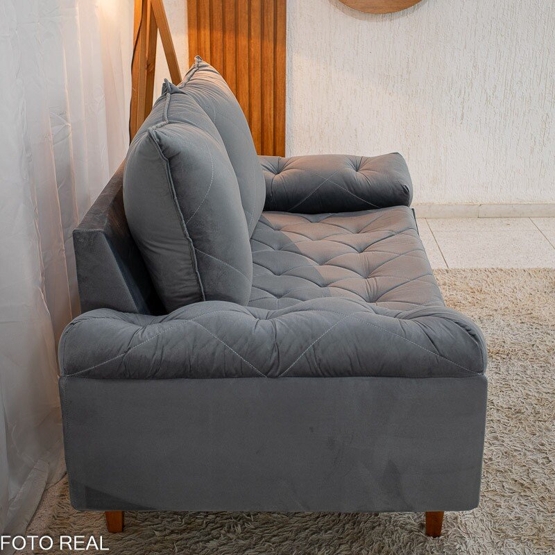 Sofá 2 lugares Bélgica Veludo Cinza Larg. 1.60m Cinza - Imagem 5