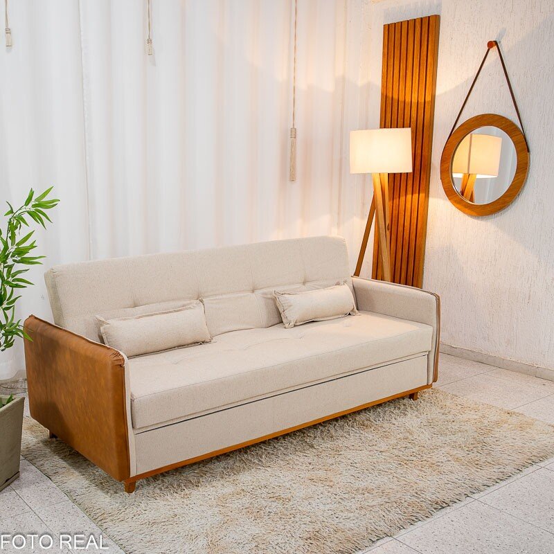 Sofá Cama Ipanema Baú larg. 2.05m Linho Bege 2274