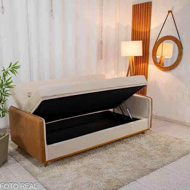 Sofá Cama Ipanema Baú larg. 2.05m Linho Bege 2274 - Imagem 2