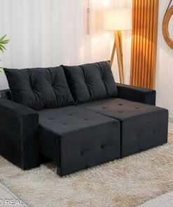 Sofá Retrátil Havaí 1.80m Veludo Preto - Sem Caixa