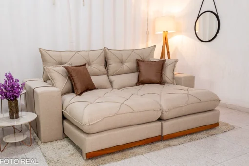 Sofá Retrátil Reclinável Gran Bello (BARUC) Linho Bege Larg. 2.50m - D33 e Molas Ensacadas