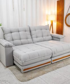 Sofá Retrátil Reclinável Barcelona 2.30m Linho Cinza Claro 461 - D33 e Molas Ensacadas