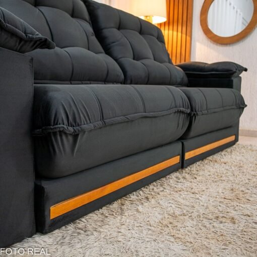 Sofá Retrátil Reclinável Barcelona 2.50m Veludo Preto 322 - D33 e Molas Ensacadas - Imagem 7