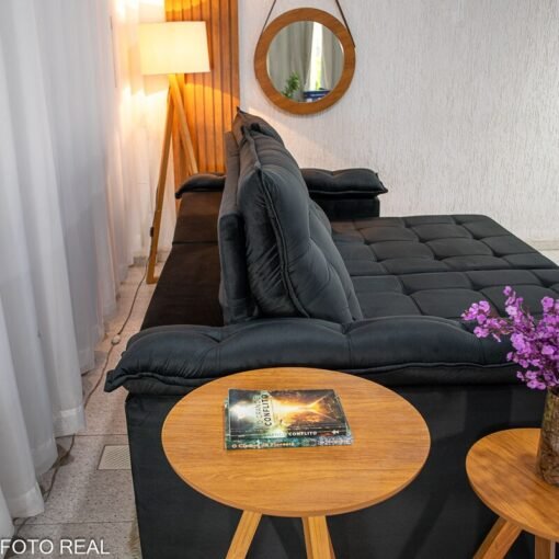 Sofá Retrátil Reclinável Barcelona 2.50m Veludo Preto 322 - D33 e Molas Ensacadas - Imagem 8
