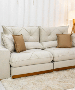 Sofá Retrátil e Reclinável Gran Bello 2,50 m Veludo Bege - IMPÉRIO DECOR