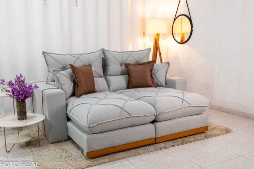 Sofá Retrátil Reclinável Gran Bello  (BARUC)  Linho Cinza Larg. 2.50m - D33 e Molas Ensacadas