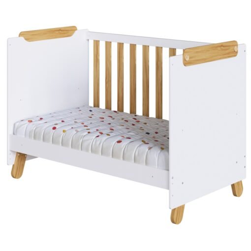 Guarda-Roupa 3 Portas + Cômoda + Berço Pingo Amêndoa/Branco Brilho - PEROBA MÓVEIS - Imagem 5