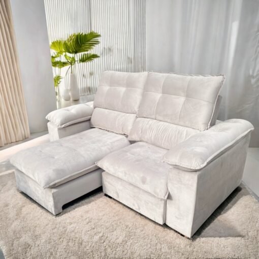 Sofá Retrátil e Reclinável Suíça 2,10 m Marfim – LEO DECOR
