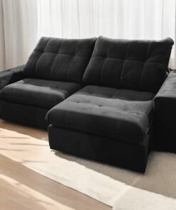 Sofá Retrátil e Reclinável Niterói 2,50 m Veludo Preto - SINGULAR ESTOFADOS