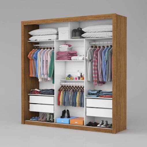 Guarda-Roupa 3 Portas Veneza/Clara/Berlim (Sem Espelho) 1,855 m Cinamono/Branco – CARIOCA MÓVEIS - Imagem 3