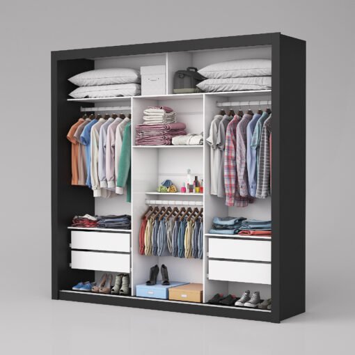Guarda-Roupa Veneza/Clara/Berlim Premium (3 Portas espelhadas) 1,855 m Preto – CARIOCA MÓVEIS - Imagem 3